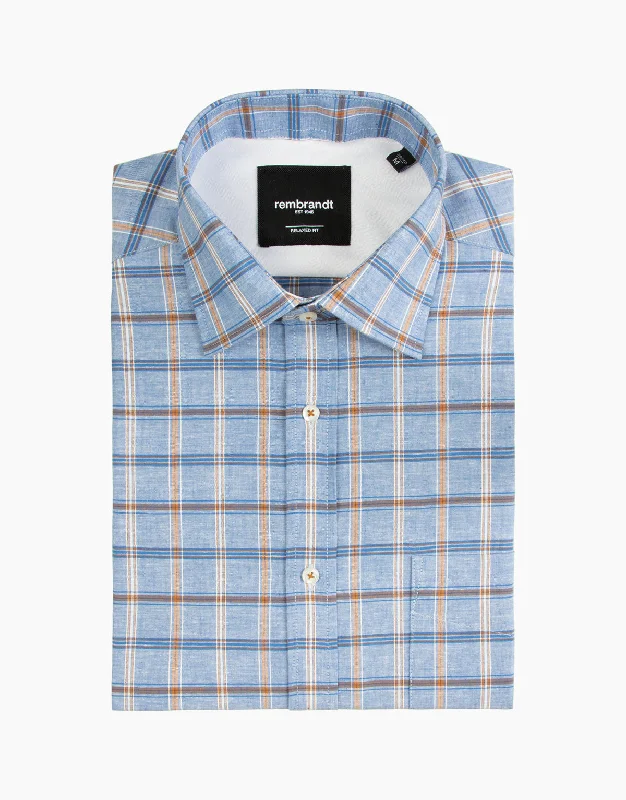 Rembrandt -Sinatra Shirt - Blue/Brown Check Comfortable Summer Short Shirt