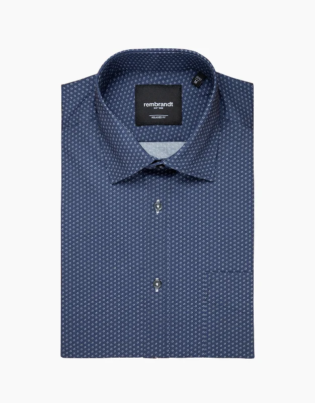 Rembrandt - Sinatra Shirt - Dark Blue Microdesign Trendy Short Sleeve Tunic