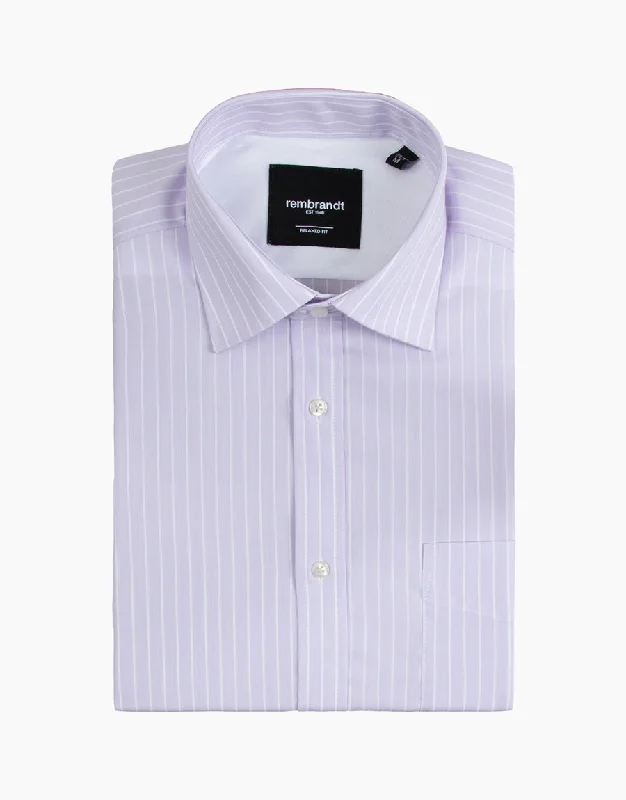 Rembrandt -Sinatra Shirt - Lilac Stripe Stylish Split-Hem Short Shirt