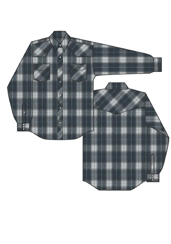 Roper Womens 1509 Large Scale Plaid Navy/Grey Cotton Blend L/S Shirt Fashionable Pleated Short Shirt Roper Womens 1509 Large Scale Plaid Navy/Grey Cotton Blend L/S Shirt Fashionable Pleated Short Shirt