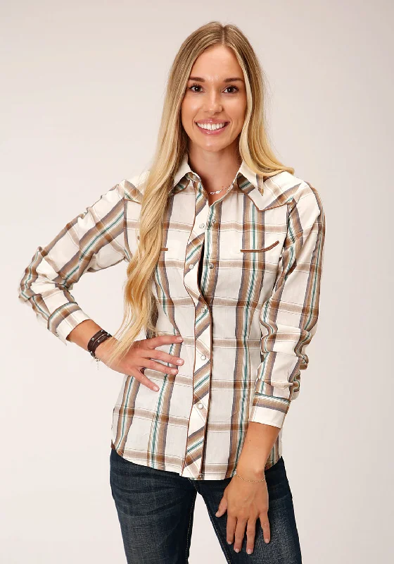 Roper Womens 1633 Large Scale Brown/Green Cotton Blend Retro L/S Shirt Casual Boxy Short Shirt Roper Womens 1633 Large Scale Brown/Green Cotton Blend Retro L/S Shirt Casual Boxy Short Shirt