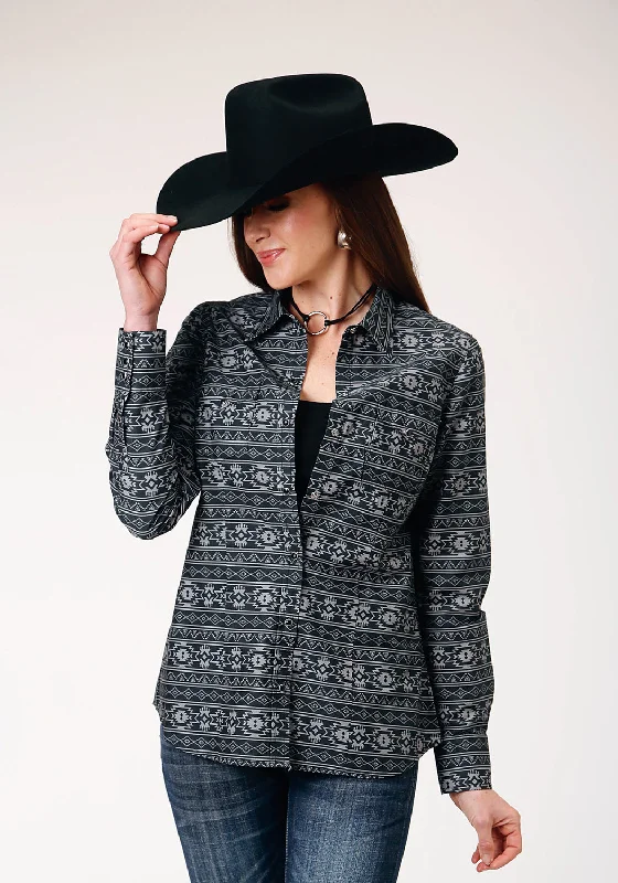 Roper Womens 1850 Aztec Stripe Black 100% Cotton L/S Shirt Comfortable Fit Short Shirt Roper Womens 1850 Aztec Stripe Black 100% Cotton L/S Shirt Comfortable Fit Short Shirt
