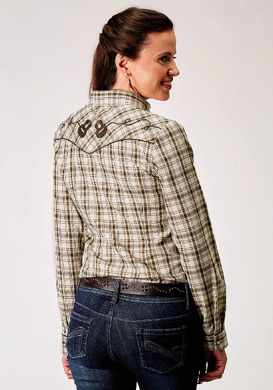 Roper Womens 1968 Desert Plaid Brown Cotton Blend Guitars L/S Shirt Soft Cotton Short Tee Roper Womens 1968 Desert Plaid Brown Cotton Blend Guitars L/S Shirt Soft Cotton Short Tee