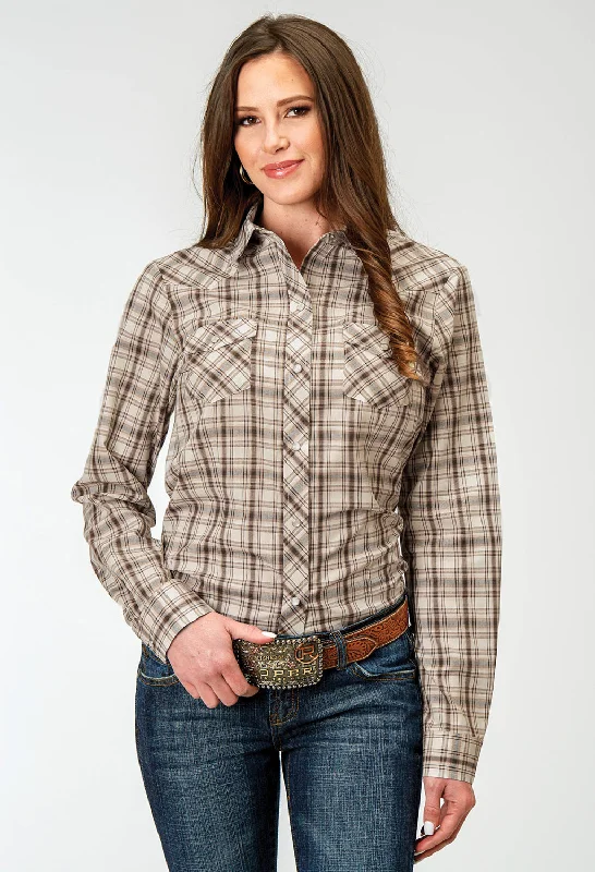 Roper Womens 1968 Desert Plaid Brown Cotton Blend L/S Shirt Fashionable Draped Short Sleeve Roper Womens 1968 Desert Plaid Brown Cotton Blend L/S Shirt Fashionable Draped Short Sleeve