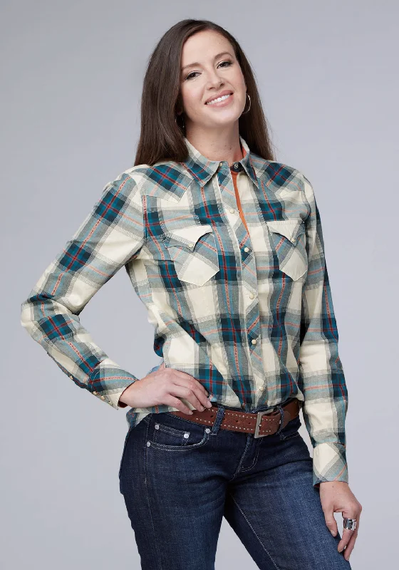 Roper Womens 2006 Tile Plaid Multi-Color 100% Cotton L/S Shirt Stylish Pleated Short Sleeve Roper Womens 2006 Tile Plaid Multi-Color 100% Cotton L/S Shirt Stylish Pleated Short Sleeve
