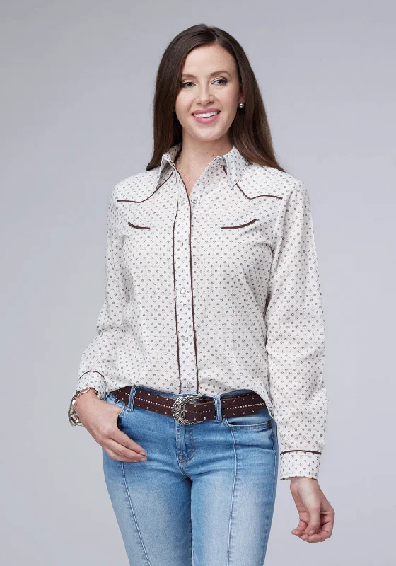Roper Womens 2065 Mini Floral White/Black Cotton Blend L/S Shirt Elegant Silk Short Shirt Roper Womens 2065 Mini Floral White/Black Cotton Blend L/S Shirt Elegant Silk Short Shirt