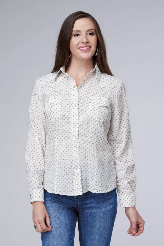 Roper Womens 2065 Mini Floral White Cotton Blend L/S Shirt Cozy Loose Fit Short Sleeve Roper Womens 2065 Mini Floral White Cotton Blend L/S Shirt Cozy Loose Fit Short Sleeve