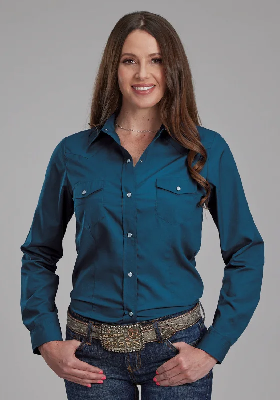Roper Womens 2124 Broadcloth Blue Steel Cotton Blend L/S Shirt Cozy Plain Short Sleeve Roper Womens 2124 Broadcloth Blue Steel Cotton Blend L/S Shirt Cozy Plain Short Sleeve