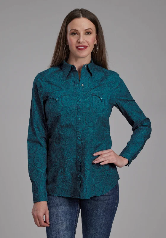 Roper Womens 2167 Tonal Paisley Green 100% Cotton L/S Shirt Comfortable Graphic Short Sleeve Roper Womens 2167 Tonal Paisley Green 100% Cotton L/S Shirt Comfortable Graphic Short Sleeve
