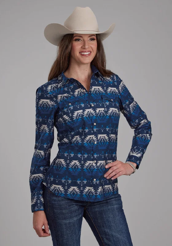 Roper Womens 2168 Ombre Aztec Blue 100% Cotton L/S Shirt Comfortable Graphic Short Sleeve Roper Womens 2168 Ombre Aztec Blue 100% Cotton L/S Shirt Comfortable Graphic Short Sleeve
