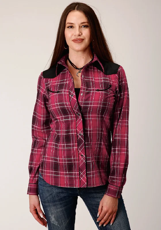 Roper Womens 820 Bright Plaid Red Cotton Blend Retro L/S Shirt Relaxed Fit Short Blouse Roper Womens 820 Bright Plaid Red Cotton Blend Retro L/S Shirt Relaxed Fit Short Blouse