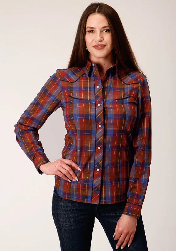Roper Womens 825 Windowpane Wine/Peri Cotton Blend Retro L/S Shirt Relaxed Cotton Short Shirt Roper Womens 825 Windowpane Wine/Peri Cotton Blend Retro L/S Shirt Relaxed Cotton Short Shirt