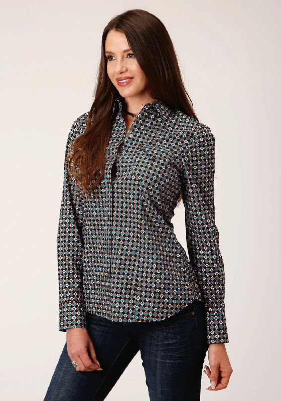Roper Womens Aztec Medallions Black 100% Cotton L/S Shirt Elegant Draped Short Shirt Roper Womens Aztec Medallions Black 100% Cotton L/S Shirt Elegant Draped Short Shirt