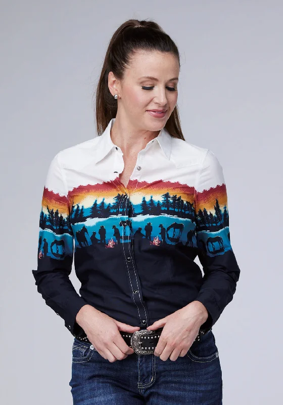 Roper Womens Lakeside Camp Border Black 100% Cotton L/S Shirt Stylish Short Sleeve Top Roper Womens Lakeside Camp Border Black 100% Cotton L/S Shirt Stylish Short Sleeve Top