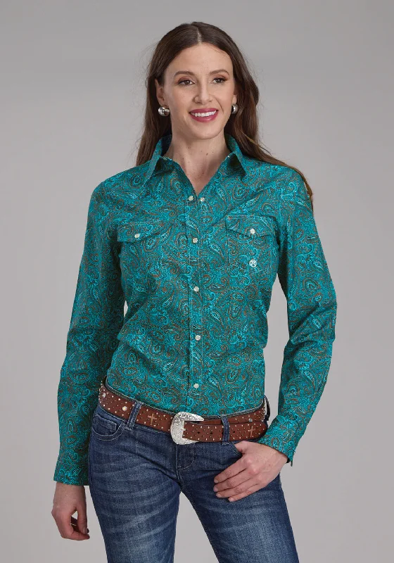 Roper Womens Mallard Paisley Teal 100% Cotton L/S Shirt Chic Silk Short Sleeve Shirt Roper Womens Mallard Paisley Teal 100% Cotton L/S Shirt Chic Silk Short Sleeve Shirt