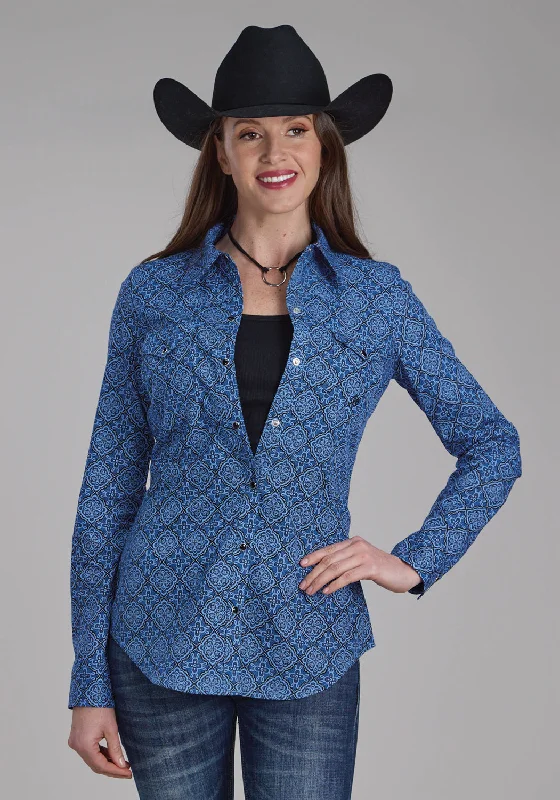 Roper Womens Sapphire Ornamental Blue 100% Cotton L/S Shirt Elegant Silk Short Shirt Roper Womens Sapphire Ornamental Blue 100% Cotton L/S Shirt Elegant Silk Short Shirt