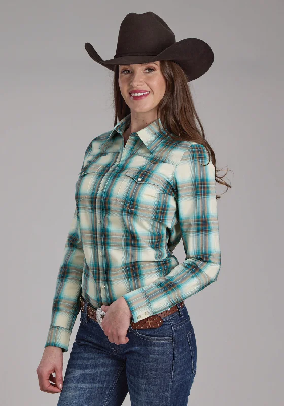 Roper Womens Taos Ombre Plaid Brown 100% Cotton L/S Shirt Stylish Short Sleeve Top