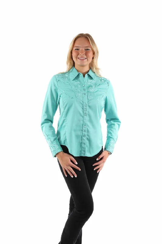 Scully Womens Floral Yoke Embroidery Caribbean Poly/Rayon L/S Shirt Fashionable Short Sleeve Shirt Scully Womens Floral Yoke Embroidery Caribbean Poly/Rayon L/S Shirt Fashionable Short Sleeve Shirt