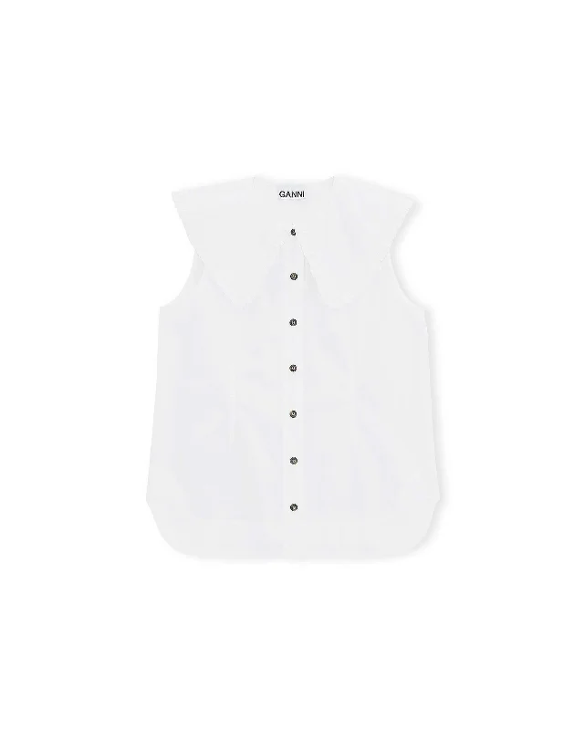 Sleeveless Shirt - Bright White Trendy Floral Short Sleeve