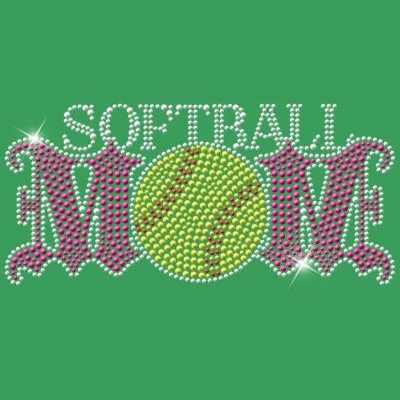 Softball Mom - Rhinestones & Pink Nailheads T Shirt Stylish Split-Hem Short Shirt