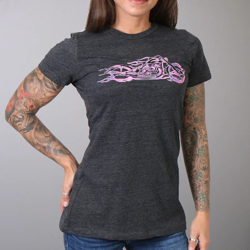 Hot Leathers Ladies Pink and Purple Fire Bobber Full Cut Motorcycle Shirt GLR1215 Elegant Lace Short Sleeve Hot Leathers Ladies Pink and Purple Fire Bobber Full Cut Motorcycle Shirt GLR1215 Elegant Lace Short Sleeve
