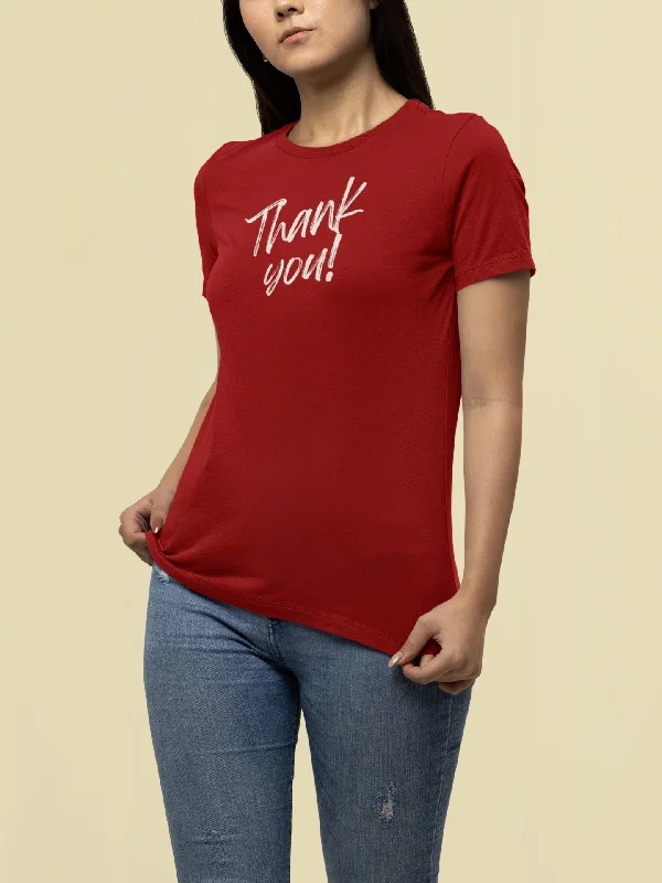 THANK YOU  PRINTED TSHIRT -RED Soft Cotton Short Shirt