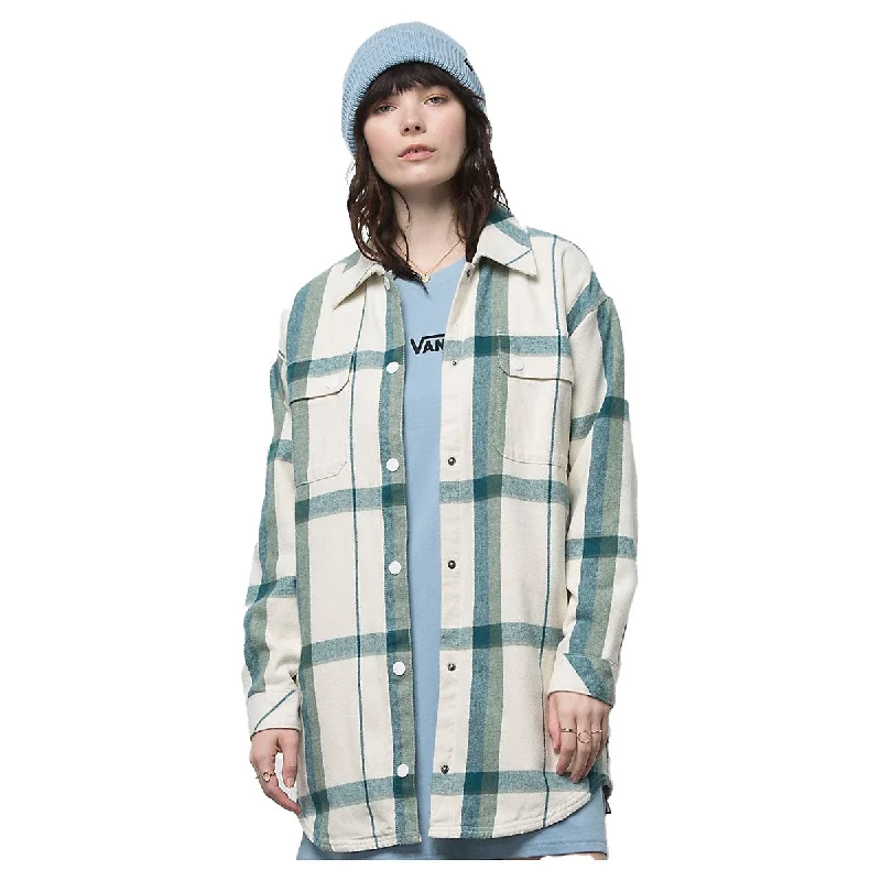 Vans Hal Plaid Shacket Shirt - Marshmallow Relaxed Fit Short Sleeve Top