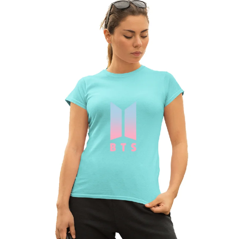 WOMENS BTS -1 PRINTED TSHIRT - AQUA Stylish Short Sleeve Top