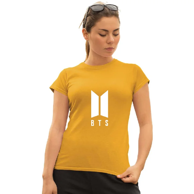 WOMENS BTS -2 PRINTED TSHIRT - MUSTARD Casual Button-Up Short Tee