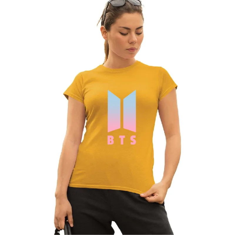 WOMENS BTS -1 PRINTED TSHIRT - MUSTARD Chic Button-Up Short Shirt