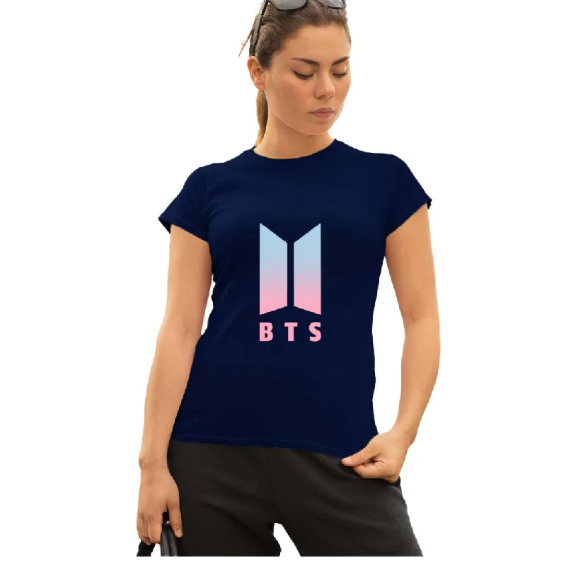 WOMENS BTS -1 PRINTED TSHIRT - NAVY Elegant Lace Short Sleeve