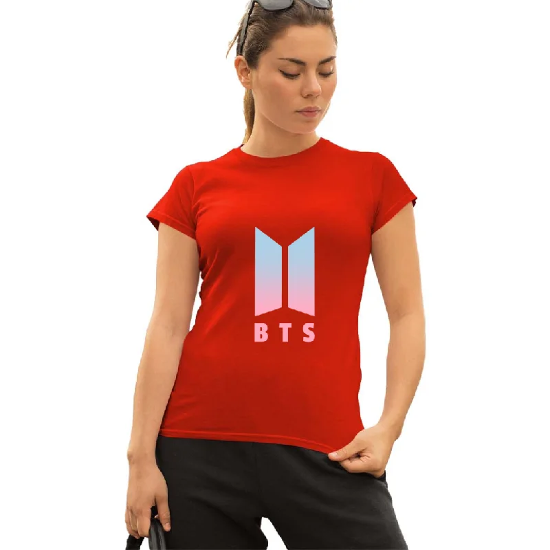 WOMENS BTS -1 PRINTED TSHIRT - RED Cozy Summer Short Shirt