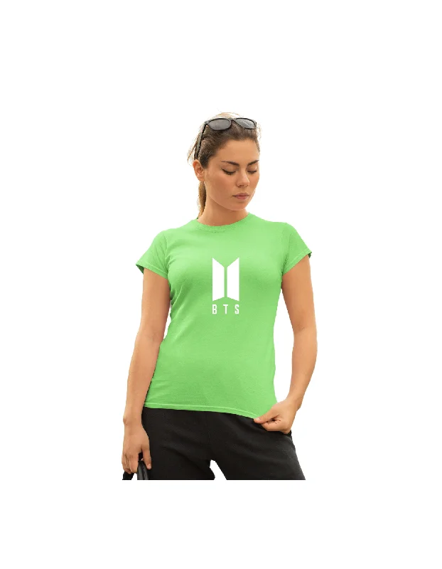 WOMENS BTS -2 PRINTED TSHIRT - LIGHT GREEN Classic Short Sleeve Blouse