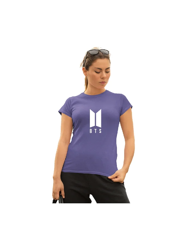 WOMENS BTS -2 PRINTED TSHIRT - VIOLET Fashionable Plaid Short Sleeve