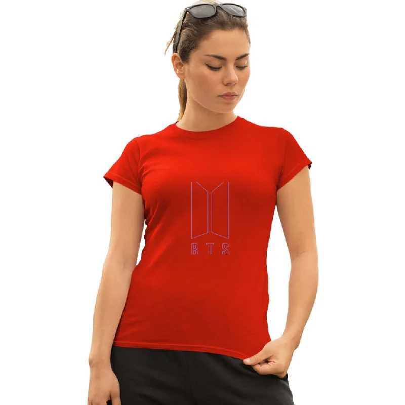 WOMENS BTS -3 PRINTED TSHIRT - RED Elegant High-Low Short Shirt