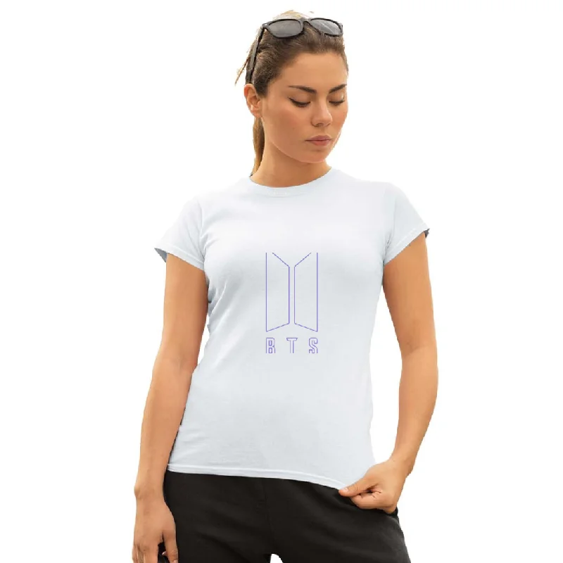 WOMENS BTS -3 PRINTED TSHIRT - WHITE Elegant Draped Short Sleeve