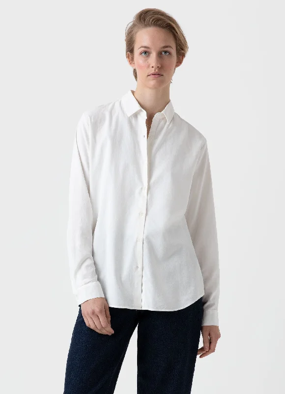 Women's Corduroy Shirt in Ecru Relaxed Fit Short Blouse