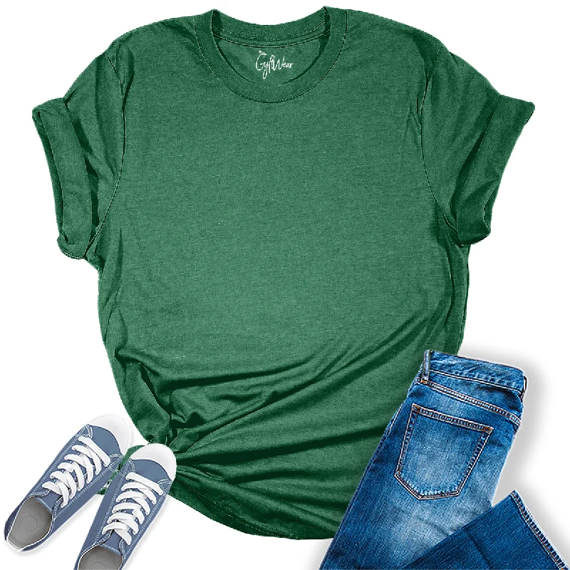 Womens Heather Grass Green T Shirts Premium Casual Short Sleeve Shirts Oversized Tops Casual Boxy Short Shirt