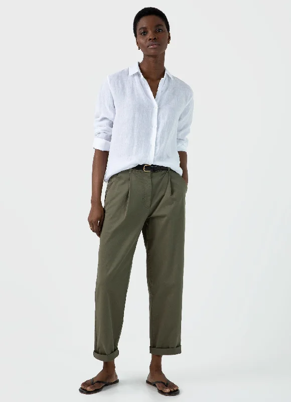 Women's Linen Shirt in White Casual Cotton Short Shirt