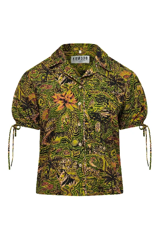 Zori Shirt Tropical Print Green Fashionable Short Sleeve Shirt