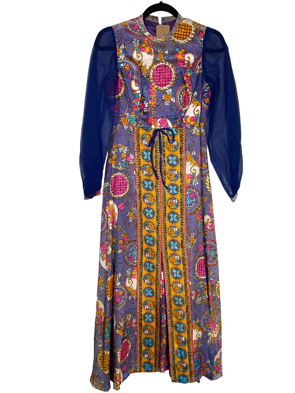 Online Exclusive 1960s Psychedelic Maxi Dress w Sheer Sleeves Comfortable Maxi Dress with Belt Online Exclusive 1960s Psychedelic Maxi Dress w Sheer Sleeves Comfortable Maxi Dress with Belt