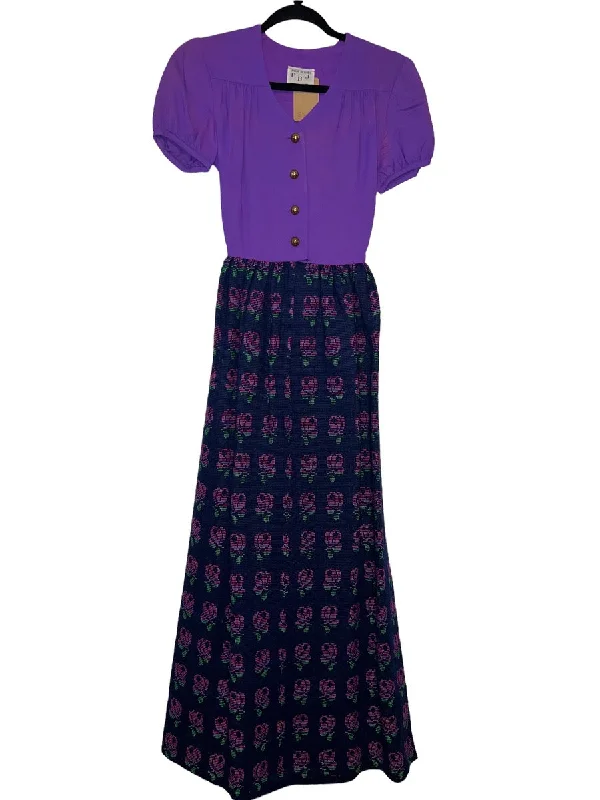 1970's Puff Sleeve Maxi Dress with Dot Print Rose Pattern by PBJ Fashionable Open-Back Maxi Dress 1970's Puff Sleeve Maxi Dress with Dot Print Rose Pattern by PBJ Fashionable Open-Back Maxi Dress