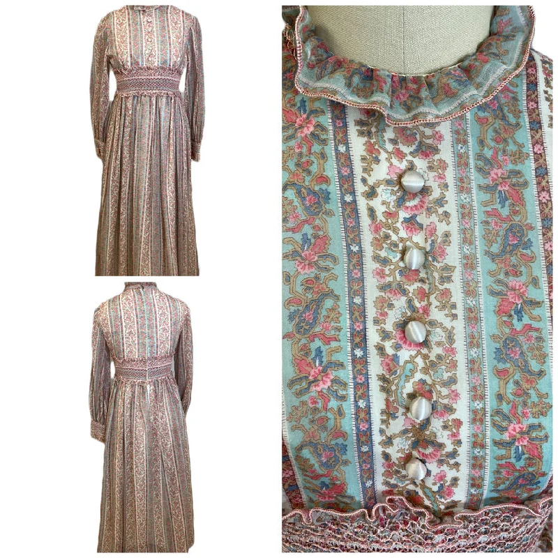 1970s Vintage Romantic Maxi Dress Cottagecore Pink Floral Stripe Victoriana Sz S Cozy Spaghetti Strap Maxi Dress 1970s Vintage Romantic Maxi Dress Cottagecore Pink Floral Stripe Victoriana Sz S Cozy Spaghetti Strap Maxi Dress