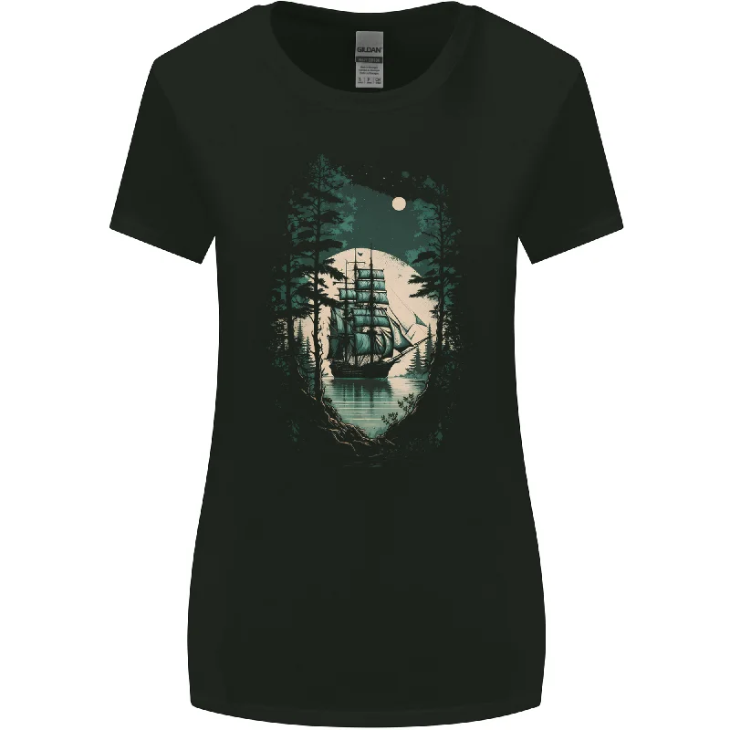 A Sailing Ship in the Moonlight Sailor Womens Wider Cut T-Shirt Elasticated Padded Insulated