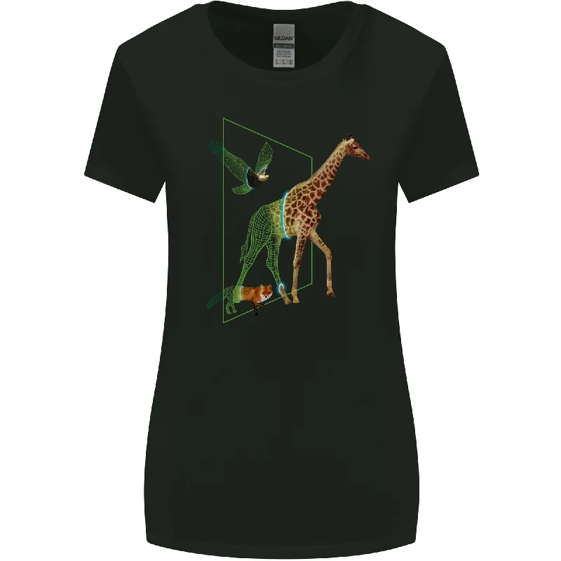 A SCI-FI Giraffe Eagle & Fox Womens Wider Cut T-Shirt Handmade Hand-knitted Hand-woven