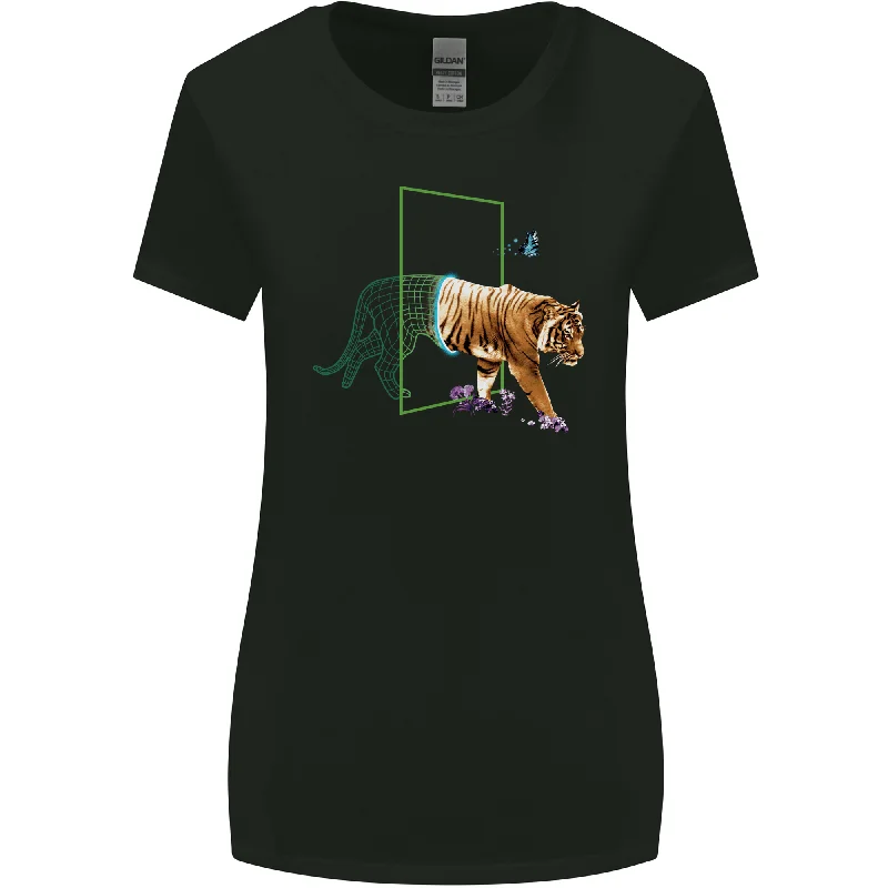 A SCI-FI Tiger Womens Wider Cut T-Shirt Silk Blend Satin Velvet