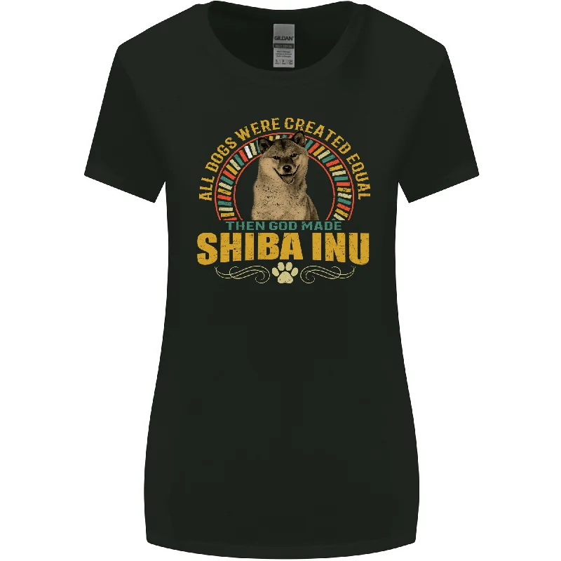 A Shiba Inu Dog Womens Wider Cut T-Shirt V-Neck T-Shirt Long Sleeve Cotton