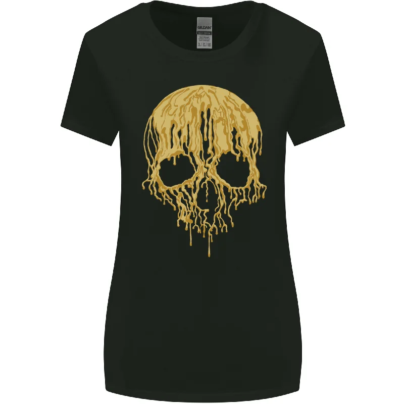 A Skull Dripping in Gold Womens Wider Cut T-Shirt V-Neck T-Shirt Long Sleeve Cotton