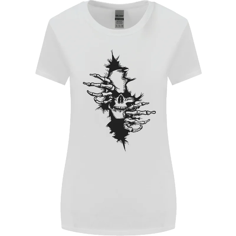 A Skull From a Ripped Shirt Gothic Goth Biker Womens Wider Cut T-Shirt Asymmetrical Pockets Print