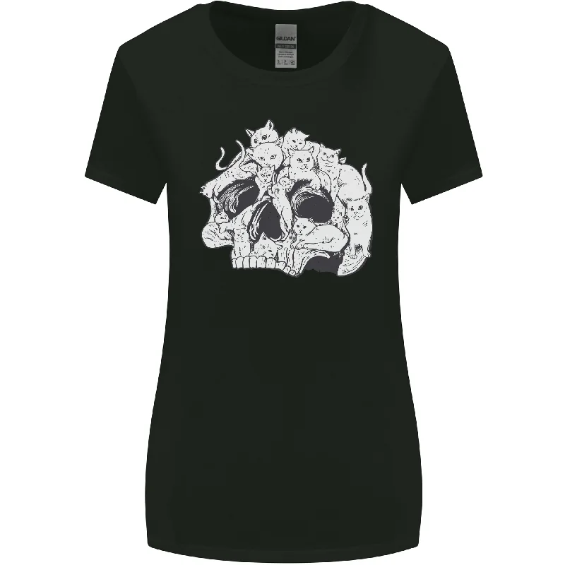 A Skull Made of Cats Womens Wider Cut T-Shirt Front Pockets Side Pockets Patch Pockets